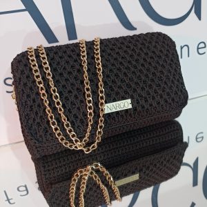 Χειροποίητη πλεκτή τσάντα ώμου με διπλή αλυσίδα