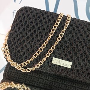 Χειροποίητη πλεκτή τσάντα ώμου με διπλή αλυσίδα