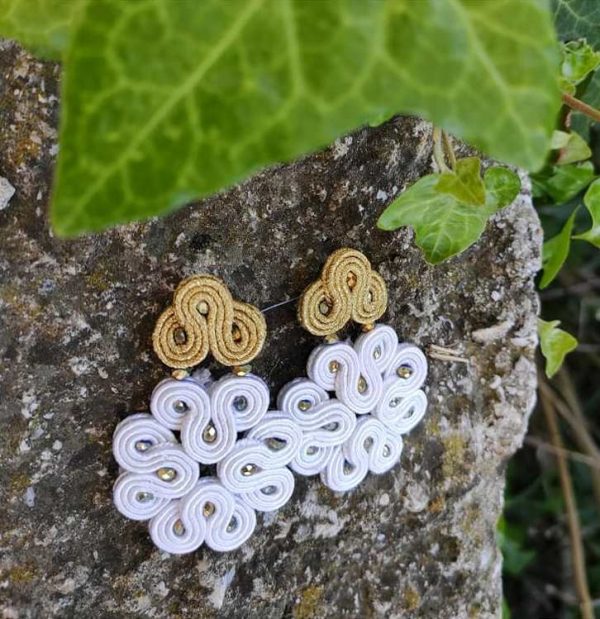 Soutache σκουλαρίκια σε σχήμα λουλουδιού - δίχρωμα - Make it on your own! - Επιλέξτε χρώμα!