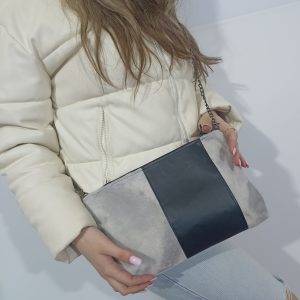 Χειροποίητη τσάντα φάκελος χιαστί με γουνάκι