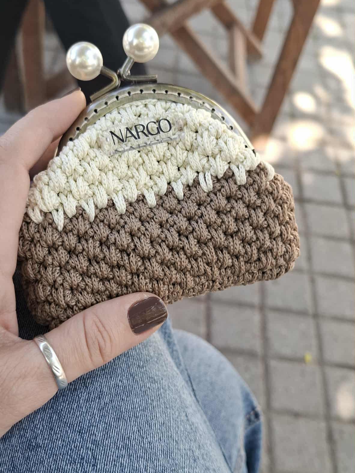 Πλεκτό vintage πορτοφόλι με πέρλες - Image 4