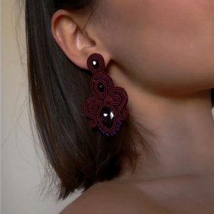 Alternative view of Μπορντό σκουλαρίκια soutache
