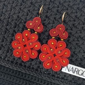 Κόκκινα σκουλαρίκια soutache λουλούδια