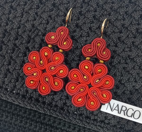 Κόκκινα σκουλαρίκια soutache λουλούδια