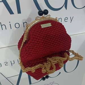 Χειροποίητο πλεκτό τσαντάκι χιαστί vintage κλικ κλακ σε κόκκινο Βουργουνδίας!