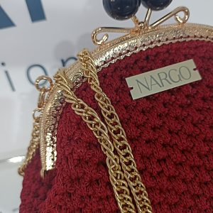 Χειροποίητο πλεκτό τσαντάκι χιαστί vintage κλικ κλακ σε κόκκινο Βουργουνδίας!