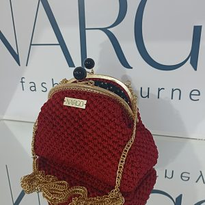 Χειροποίητο πλεκτό τσαντάκι χιαστί vintage κλικ κλακ σε κόκκινο Βουργουνδίας!