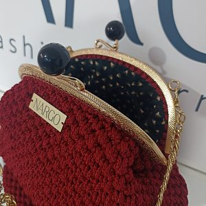 Χειροποίητο πλεκτό τσαντάκι χιαστί vintage κλικ κλακ σε κόκκινο Βουργουνδίας!