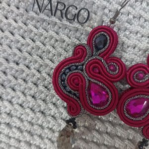 Alternative view of Κρεμαστά σκουλαρίκια soutache - φούξια-μαύρο-ασημί