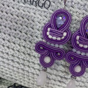 Alternative view of Κρεμαστά μοβ σκουλαρίκια soutache