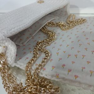 Χειροποίητη πλεκτή λευκή τσάντα ώμου / χιαστί