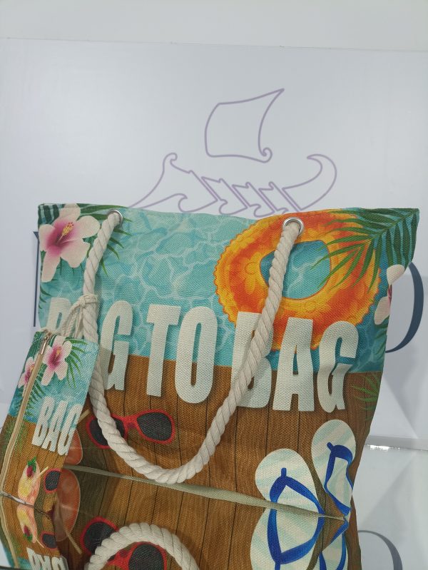 Γυναικεία υφασμάτινη τσάντα θαλάσσης BAG TO BAG σε έναν όμορφο συνδυασμό του γαλάζιου - καφέ - λευκού - πορτοκαλί!