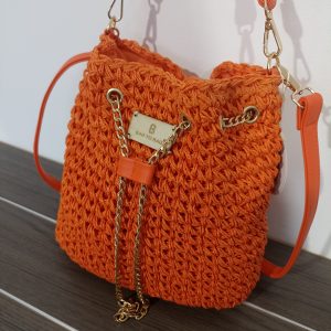 Γυναικεία ψάθινη τσάντα πουγκί σε πορτοκαλί απόχρωση - BAG TO BAG