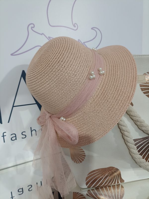 Γυναικείο καλοκαιρινό ψάθινο καπέλο BAG TO BAG σε ροζ απόχρωση.