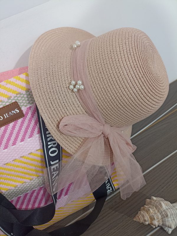 Γυναικείο ψάθινο καπέλο BAG TO BAG - Ροζ nude