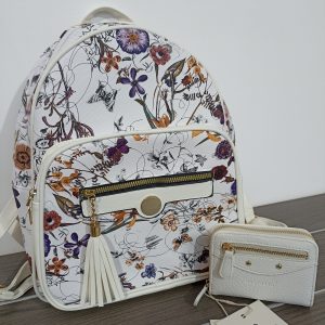 Σακίδιο πλάτης λευκό floral + ΔΩΡΟ ένα λευκό πορτοφόλι BAG TO BAG!!!