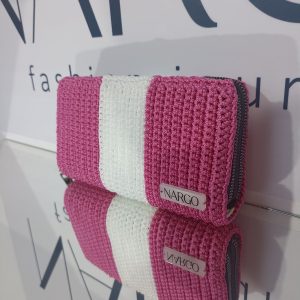 Alternative view of Πλεκτό πορτοφόλι με διπλό φερμουάρ - Φούξια-λευκό