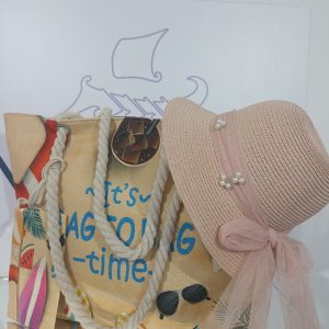 Σετ τσάντα θαλάσσης και ροζ ψάθινο καπέλο - BAG TO BAG