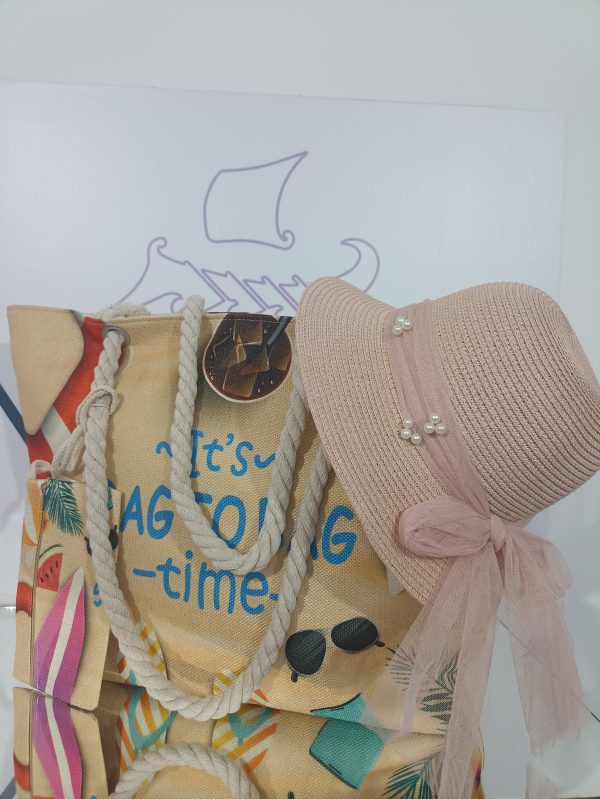 Σετ τσάντα θαλάσσης και ροζ ψάθινο καπέλο - BAG TO BAG