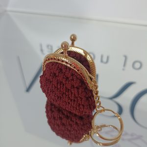 Χειροποίητο πλεκτό μπρελόκ vintage πορτοφολάκι σε μπορντό απόχρωση!