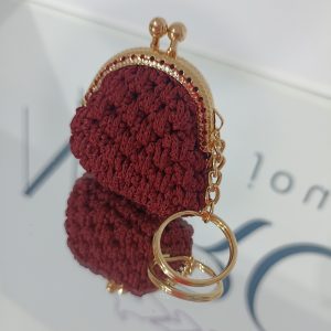 Χειροποίητο πλεκτό μπρελόκ vintage πορτοφολάκι σε μπορντό απόχρωση!