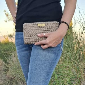 Πλεκτό πορτοφόλι με μονό φερμουάρ - Καφέ πούρου