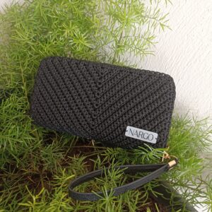 Πλεκτό μαύρο πορτοφόλι δύο θέσεων με φερμουάρ