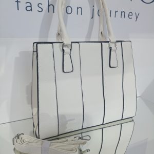 Γυναικεία μεγάλη τσάντα tote ώμου / χειρός σε λευκό με μαύρες λεπτομέρειες.