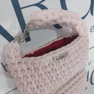 Χειροποίητη πλεκτή τσάντα χειρός σε ροζ απόχρωση