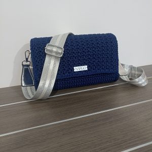 Πλεκτή μπλε τσάντα ώμου/χιαστί με ιμάντα