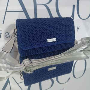 Πλεκτή μπλε τσάντα ώμου/χιαστί με ιμάντα