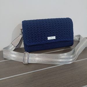 Πλεκτή μπλε τσάντα ώμου/χιαστί με ιμάντα