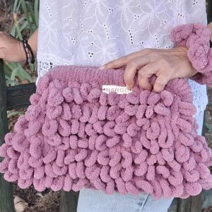 Alternative view of Πλεκτή τσάντα puffy και λαστιχάκι μαλλιών (scrunchie) - Dusty purple