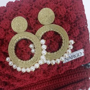 Χειροποίητα στρογγυλά χρυσά σκουλαρίκια σουτάζ με πέρλες