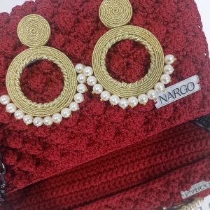 Χειροποίητα στρογγυλά χρυσά σκουλαρίκια σουτάζ με πέρλες