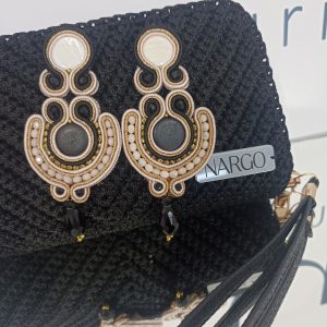 Χειροποίητα σκουλαρίκια σουτάζ σε μπεζ-χρυσό-μαύρο