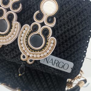 Χειροποίητα σκουλαρίκια σουτάζ σε μπεζ-χρυσό-μαύρο