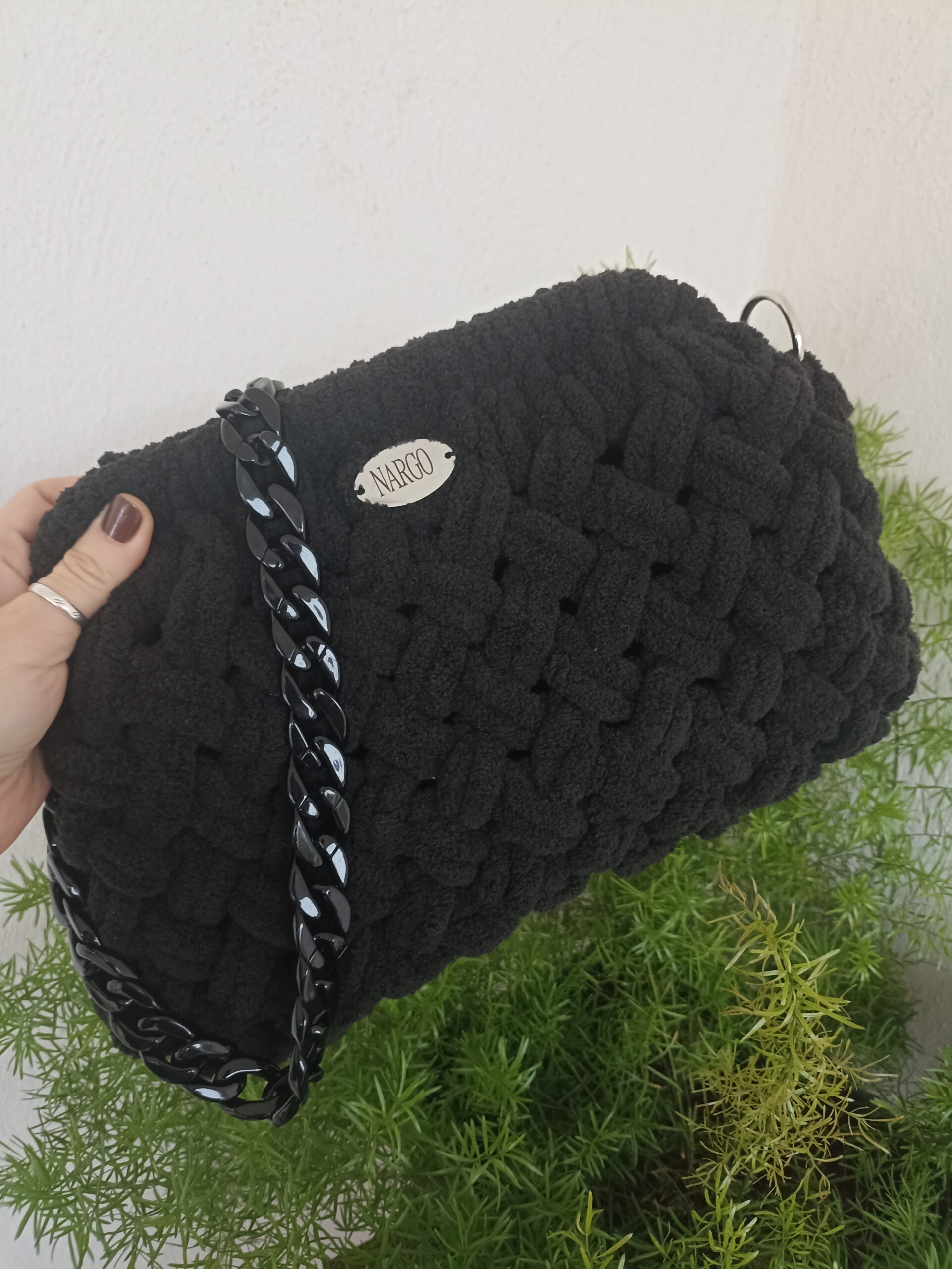 Πλεκτή μαύρη τσάντα ώμου puffy - Make it on your own! - Επιλέξτε χρώμα και μέγεθος!