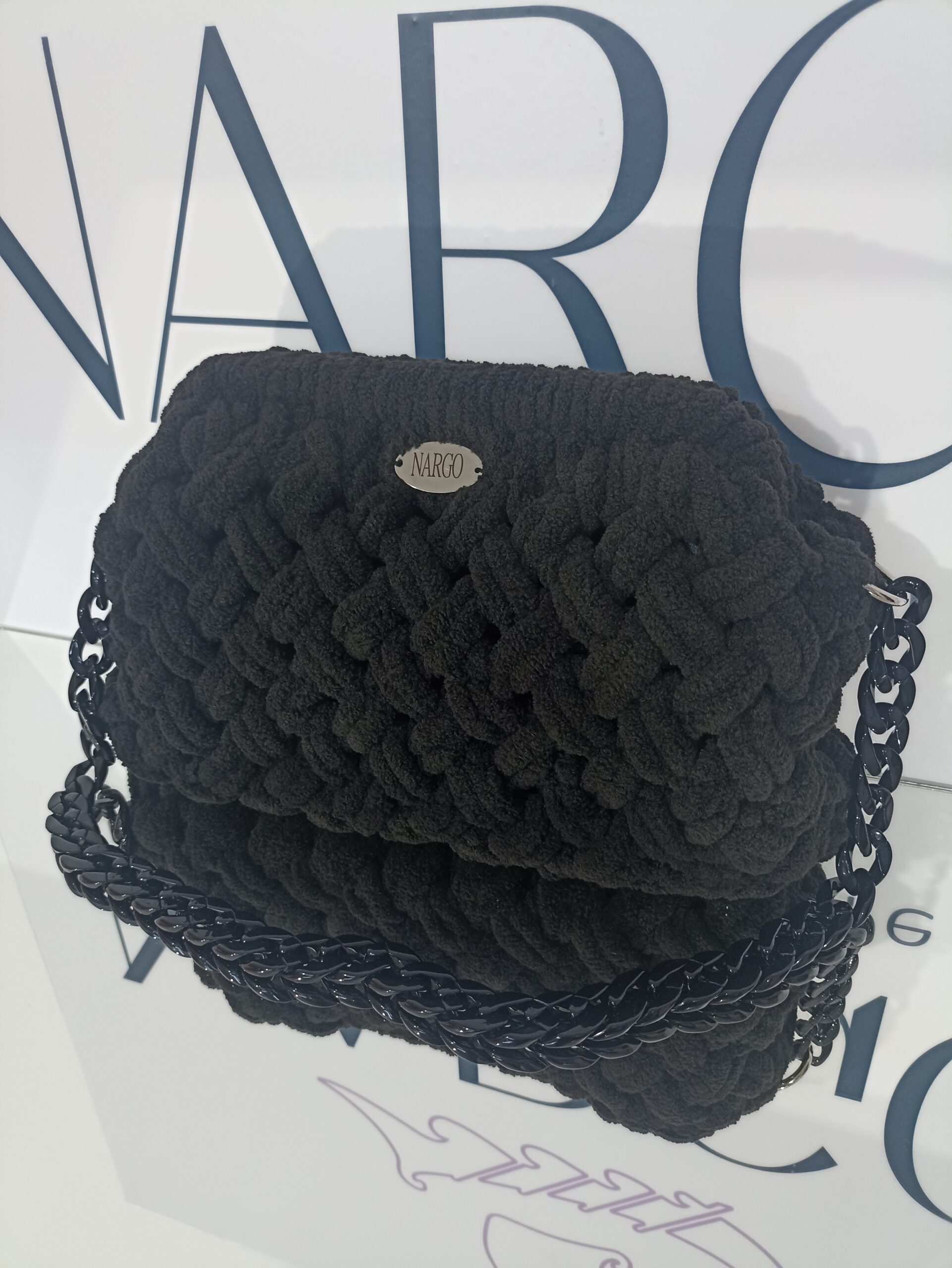 Πλεκτή μαύρη τσάντα ώμου puffy - Make it on your own! - Επιλέξτε χρώμα και μέγεθος! - Image 4