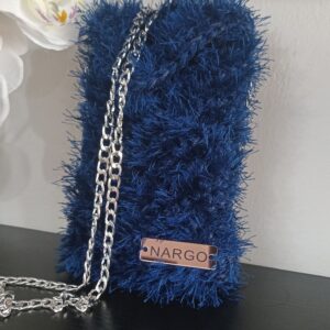 Χειροποίητο πλεκτό τσαντάκι κινητού premium - Μπλε ρουά με μπλε navy