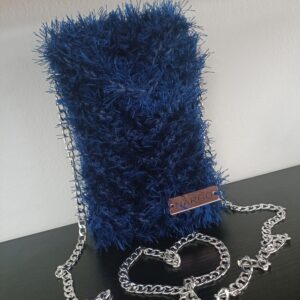 Χειροποίητο πλεκτό τσαντάκι κινητού premium - Μπλε ρουά με μπλε navy