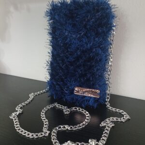 Χειροποίητο πλεκτό τσαντάκι κινητού premium - Μπλε ρουά με μπλε navy