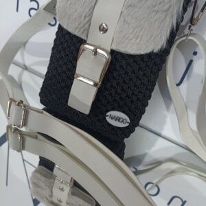 Alternative view of Πλεκτό τσαντάκι - θήκη κινητού - με γούνινο καπάκι - Γκρι με μαύρο