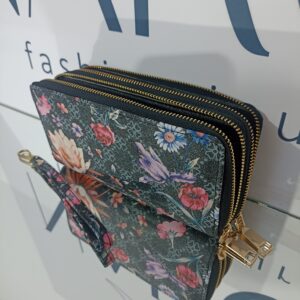Γυναικείο πορτοφόλι floral με διπλό φερμουάρ.