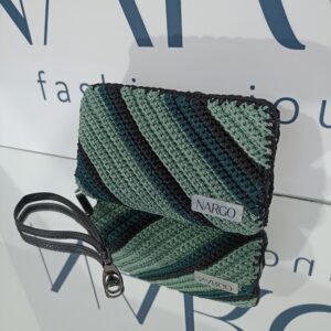 Χειροποίητο πλεκτό πορτοφόλι με διπλό φερμουάρ - Πράσινο μέντας - Κυπαρισσί - Μαύρο