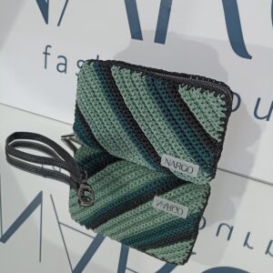 Χειροποίητο πλεκτό πορτοφόλι με διπλό φερμουάρ - Πράσινο μέντας - Κυπαρισσί - Μαύρο