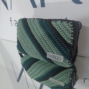 Χειροποίητο πλεκτό πορτοφόλι με διπλό φερμουάρ - Πράσινο μέντας - Κυπαρισσί - Μαύρο